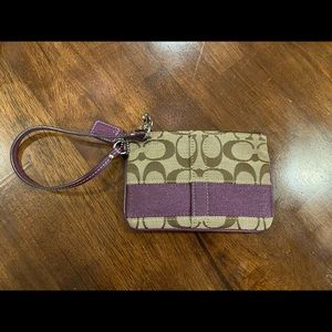 COACH Wristlet in tan and purple
